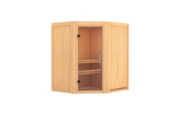 Karibu Sauna Tonja - 68 mm Systemsauna - 230 Volt Plug & Play-Ohne Ofen-Ohne Dachkranz-Klarglas Ganzglastür