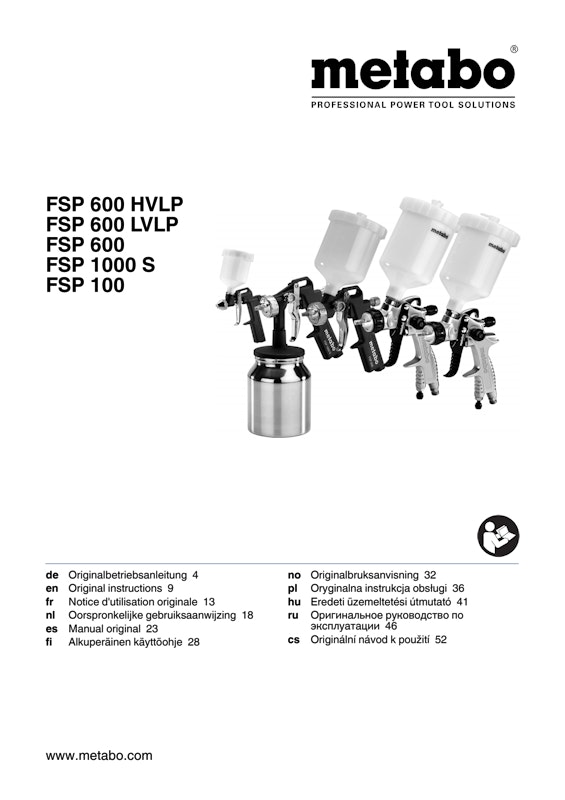 Bedienungsanleitung fÃ¼r Metabo Farbspritzpistole FSP 600 HVLP