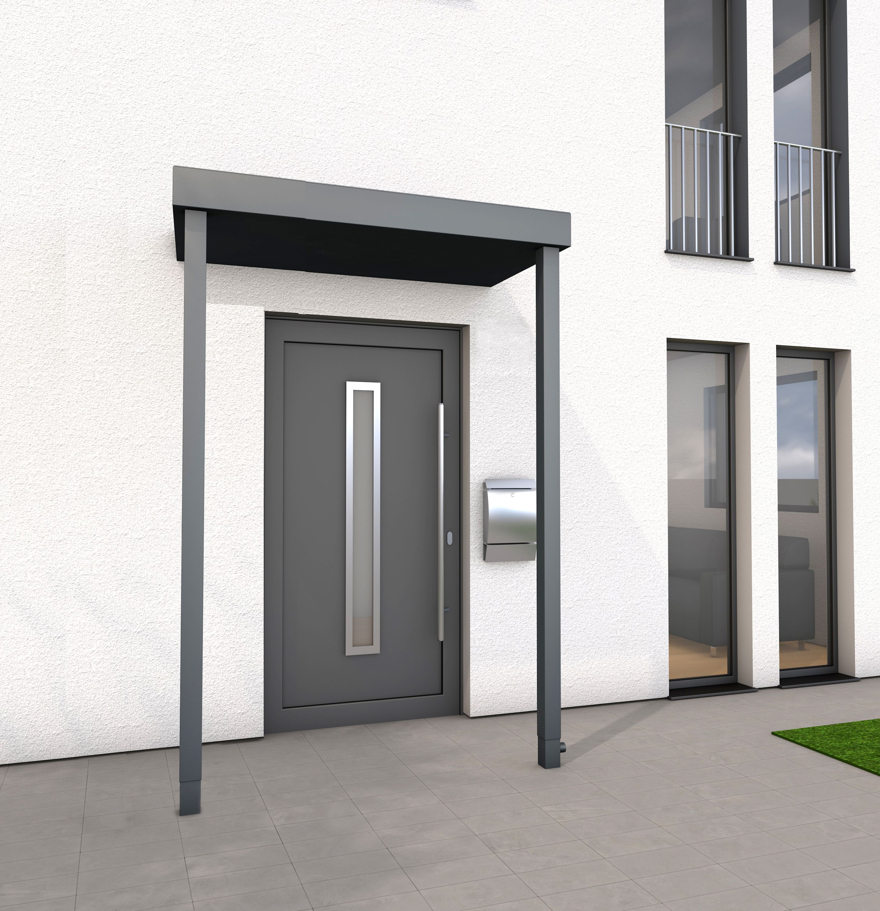 Gutta Rechteckvordach BS Plus 160 Sonderfarbe mit Pfosten (neues Modell)