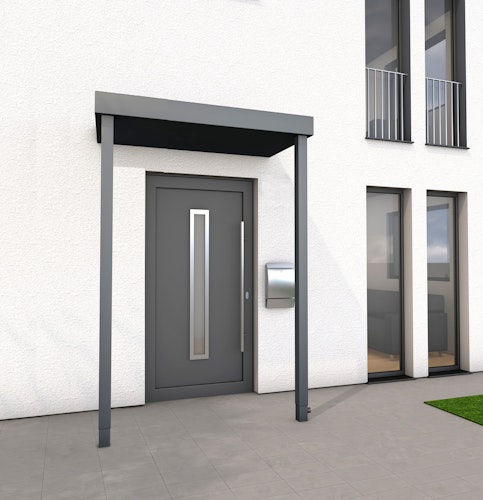 Gutta Rechteckvordach BS Plus 160 Sonderfarbe mit Pfosten (neues Modell)