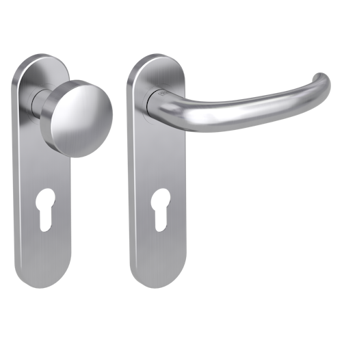 Griffwerk ULMER GRIFF PROF | DESIGN MANUFAKTUR  FS Panik Edelstahl matt -Kurzschild-Garnitur -Schraubt. Knopf R2 -WR -Stift 9mm -TS 38-50mm