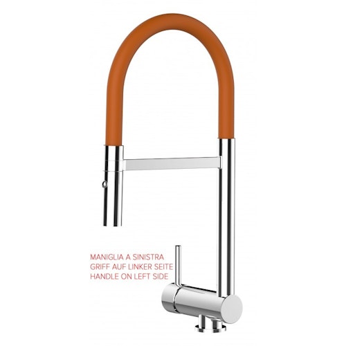 Wasserhahn Vorfenster Küchenarmatur, Umklappbar 6 CM, LINKER HEBEL, mit 360° schwenkbarem Auslauf abnehmbare 2 strahl Handbrause, Verchromt / Orange