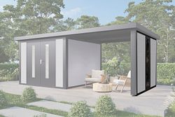 Wolff Finnhaus Seiten-/ Rückwand 30 mit Fenster WPC Hellgrau (für Anbaudach)