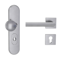 Griffwerk TITANO Kombi SB_882 ES1 (S2) -Edelstahl matt Kombi-Schutzbeschlag -Knopf/Drücker -mit Griff OVIDA QUATTRO Klippt. -EM -L -ZA, 72mm -TS 38-50
