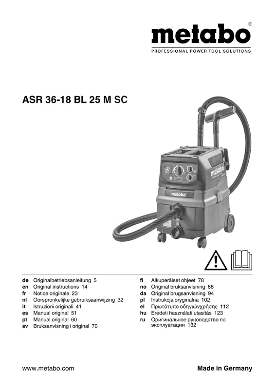 Bedienungsanleitung fÃ¼r Metabo Akku-Sauger ASR 36-18 BL 25 M SC