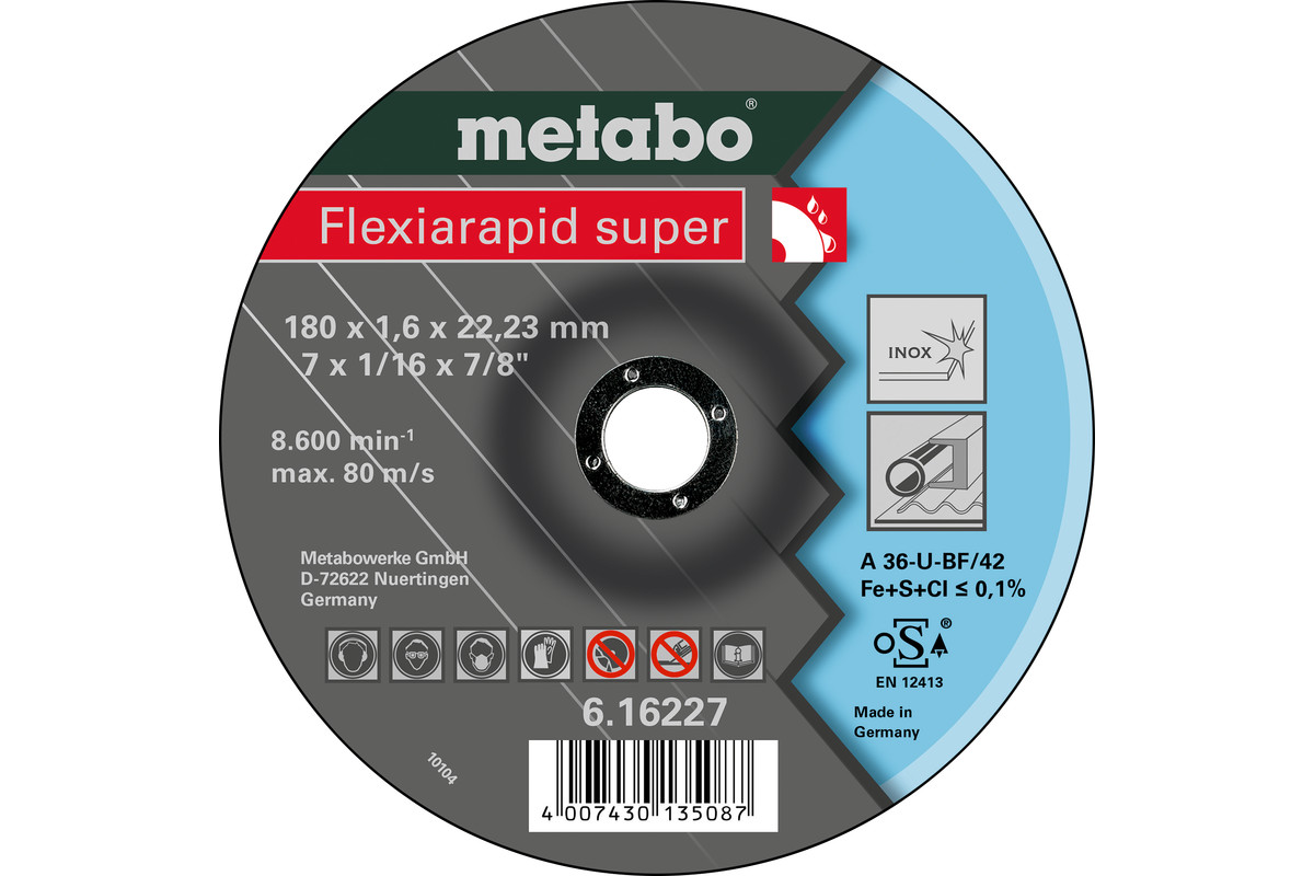 Metabo Flexiarapid super 180x1,6x22,23 InoxTrennscheibegekröpfte Ausführung
