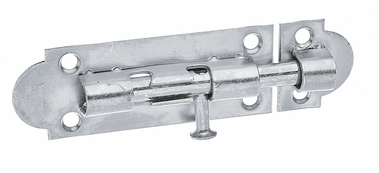 Alberts® Grendelriegel, m. Knopf, o. Feder, m. Schlaufe, galvanisch verzinkt dickschichtpassiviert, LxB75x28mm 124076