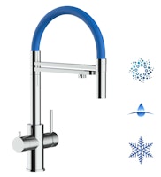 Kurzversion 47 cm - 5 Wege Wasserhahn Küchenarmatur, Edelstahl Massiv mit 360° schwenkbarem Auslauf, abnehmbare 2 strahl Handbrause, Hochglanz / Blau