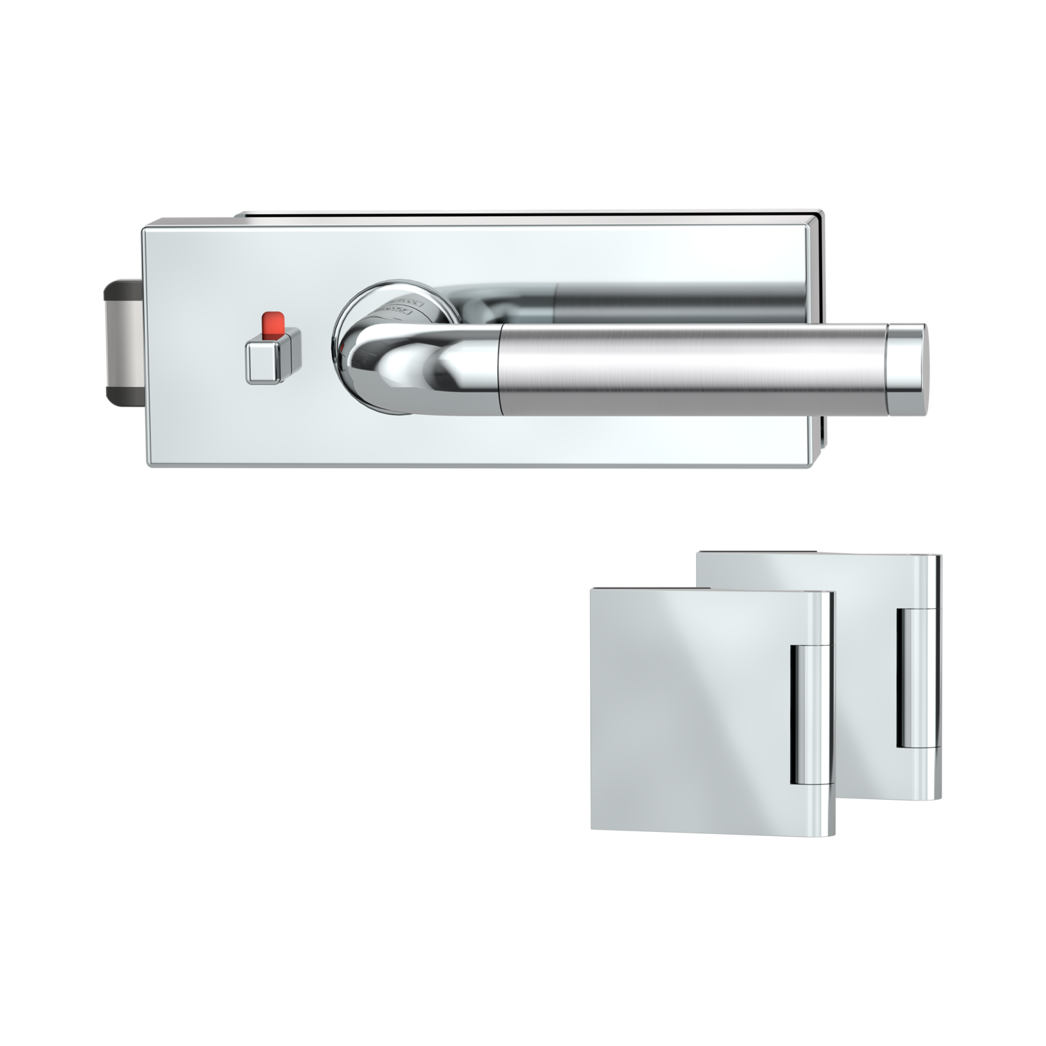 Griffwerk Glastürbeschlag PURISTO S mit Griff SIMONA PROF smart2lock Flüster 3-tlg. Bänder SIMONA Edelstahl poliert