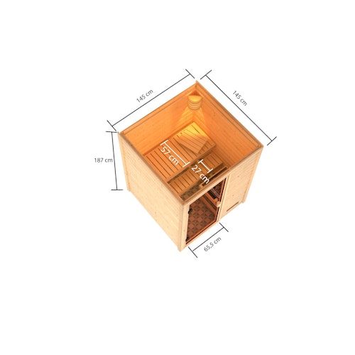 Karibu Woodfeeling Sauna Sandra - 38 mm Massivholz Aktionssauna inkl. gratis Sauna-Zubehörset im Wert von 234,94 €