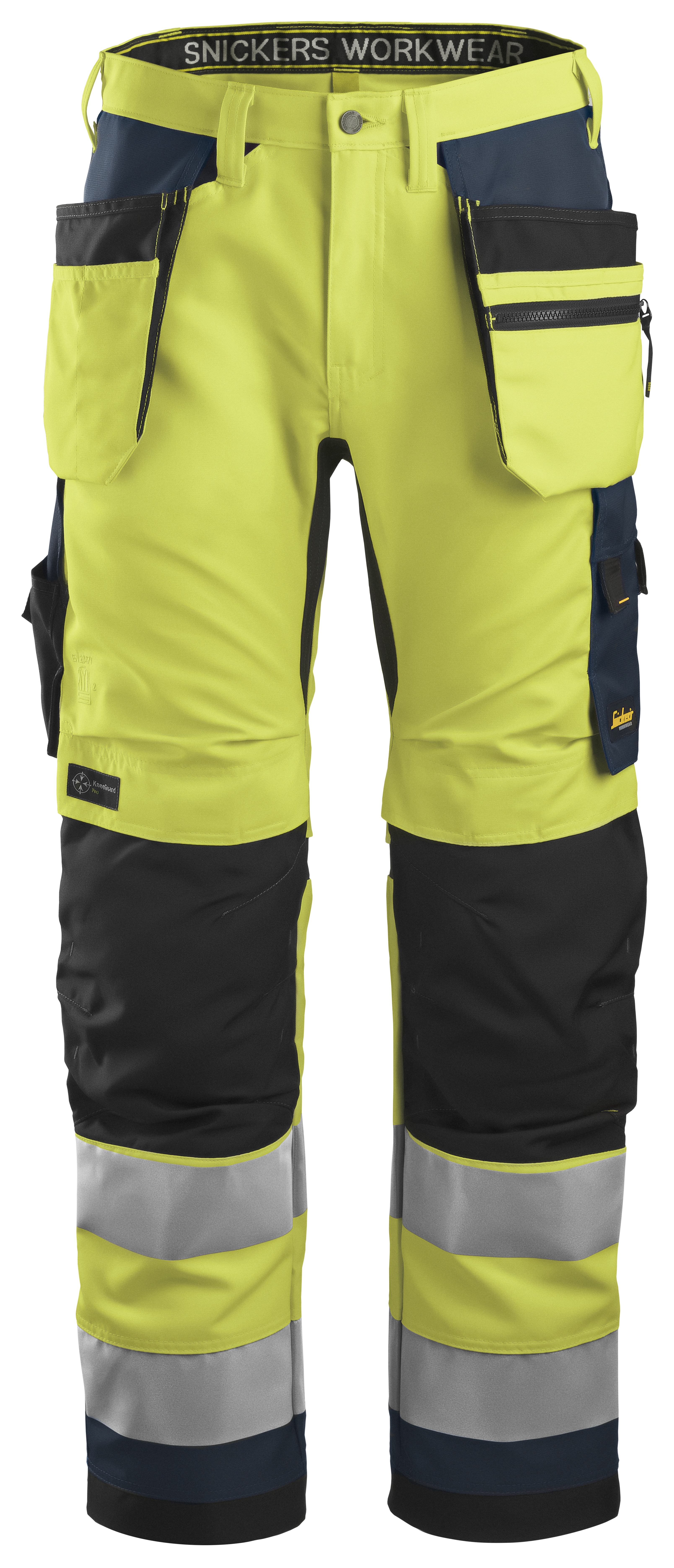 Snickers AllroundWork, High-Vis-Arbeitshose+ mit Holstertaschen, Warnschutzklasse 2 252 signalgelb-navy