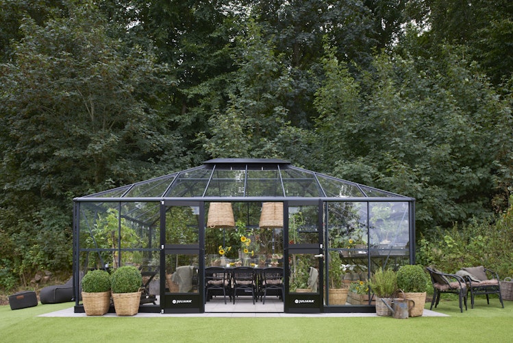 Juliana Gewächshaus Grand Oase anthrazit - 3 mm Sicherheitsglas - 25,6 m²