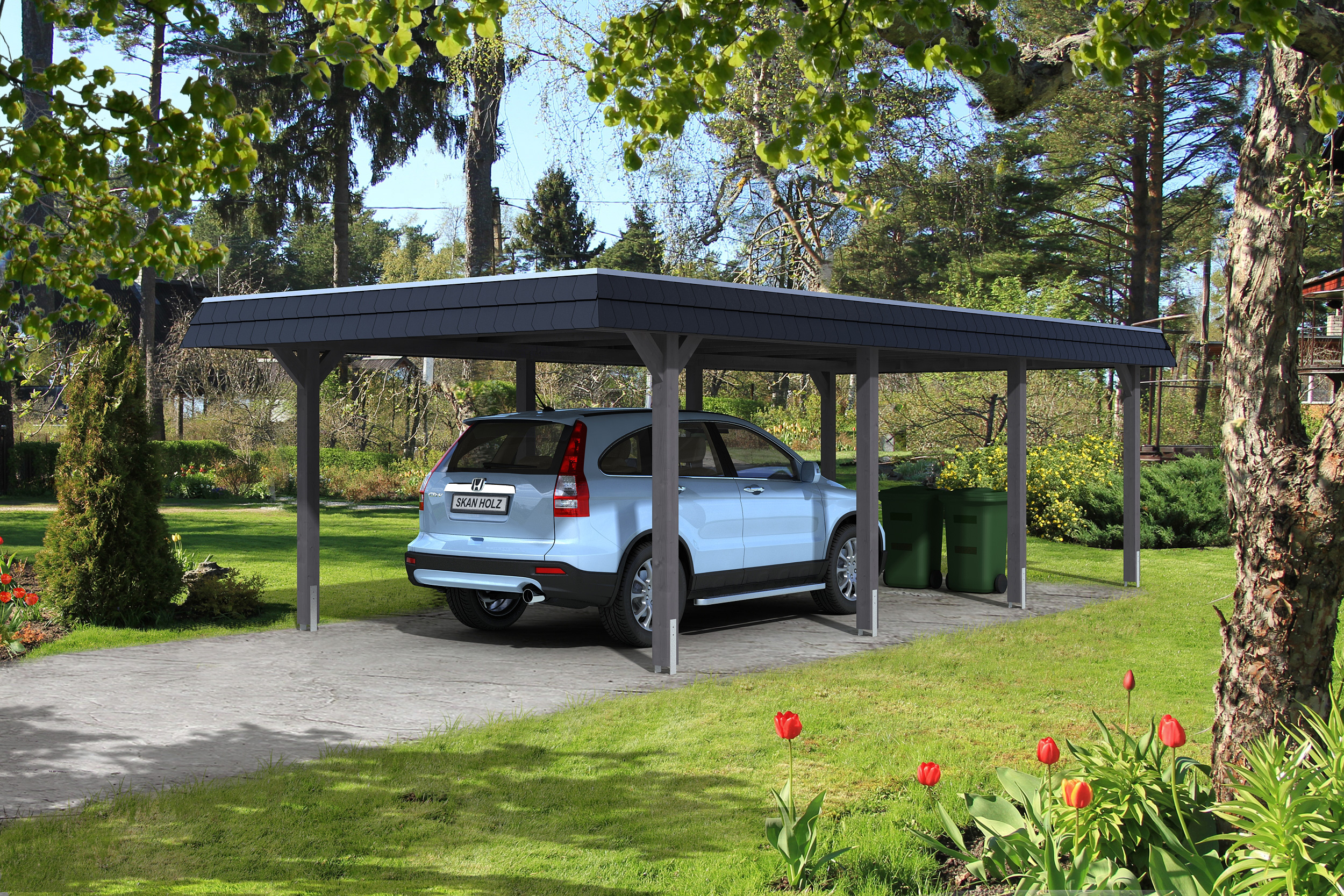 Skan Holz Wendland 409 cm-Gr. 2-(ohne Abstellraum)-EPDM-schwarze Bl-grau Holzcarport