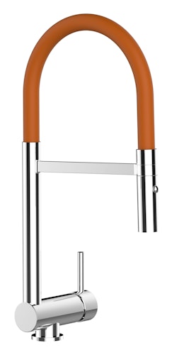 Wasserhahn Vorfenster Küchenarmatur, Umklappbar 6 CM, mit 360° schwenkbarem Auslauf, abnehmbare 2 strahl Handbrause, Verchromt / Orange