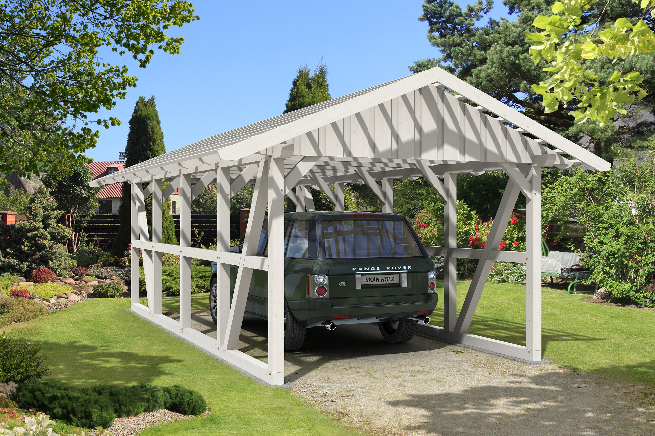 Skan Holz Schwarzwald Einzel 424x772cm Dachlattung weiss ohne Rückwand Holzcarport