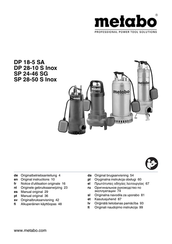 Bedienungsanleitung fÃ¼r Metabo Drainagepumpe DP 18-5 SA