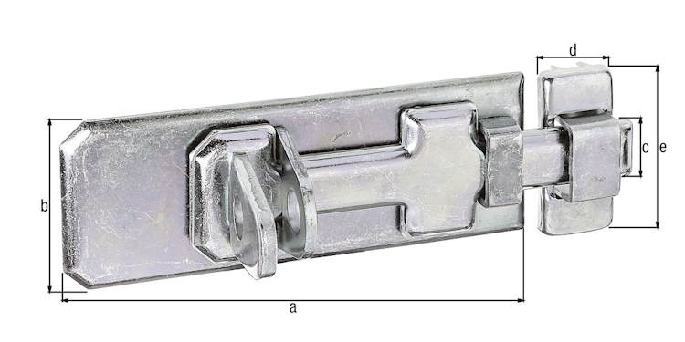 Alberts® Sicherheits-Schlossriegel, flacher Griff, Schlaufe, galvanisch verzinkt dickschichtpassiviert, Platte LxB 80x35mm 123055