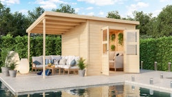 Karibu Eco Gartenhaus Merseburg 6 inkl. Anbaudach - Sparset