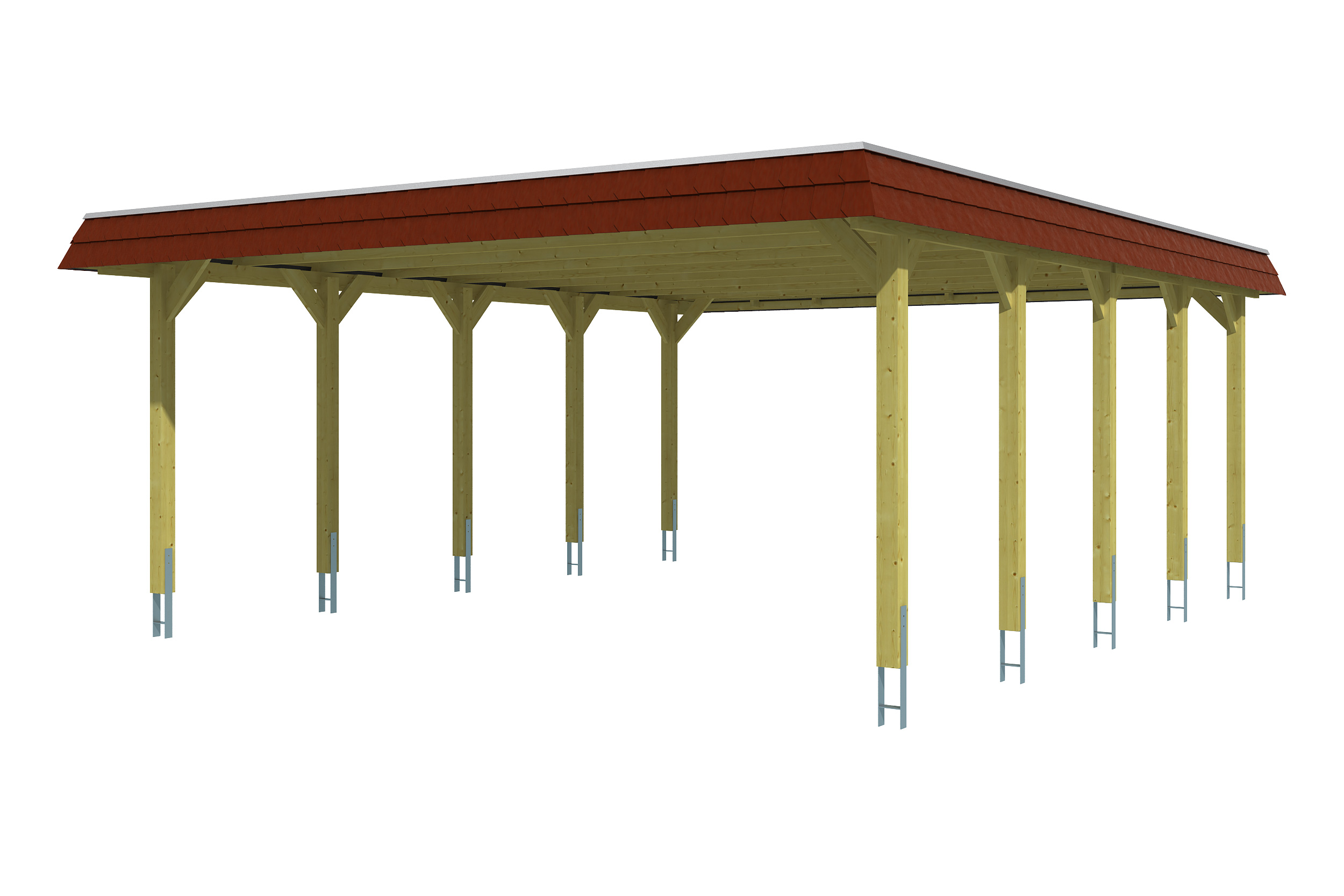Skan Holz Walmdach Carport-585x741cm-Blende rot-nussbaum Holzcarport
