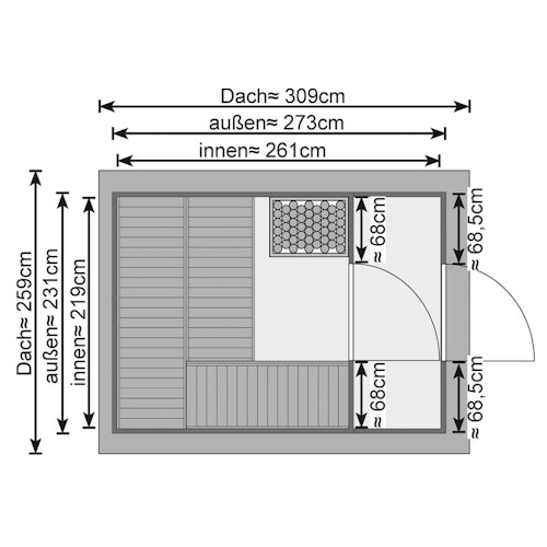 Karibu Bosse 1 - 38 mm Gartensauna mit Vorraum und Satteldach inkl. gratis Sauna-Zubehörset im Wert von 234,94 €