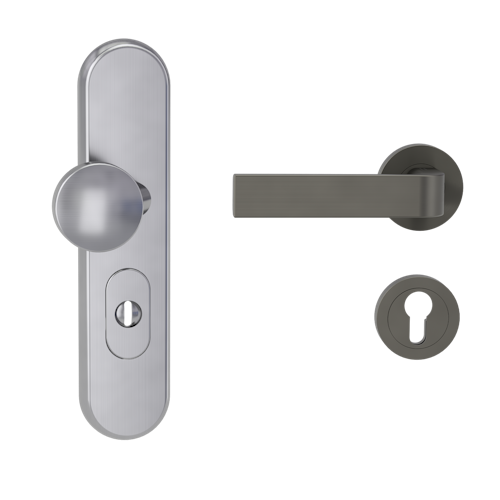 Griffwerk TITANO Kombi SB_882 ES1 (S2) -Edelstahl matt Kombi-Schutzbeschlag -Knopf/Drücker -mit Griff DESM GRAPH -KGR -rund -L -ZA, 72mm -TS 38-50