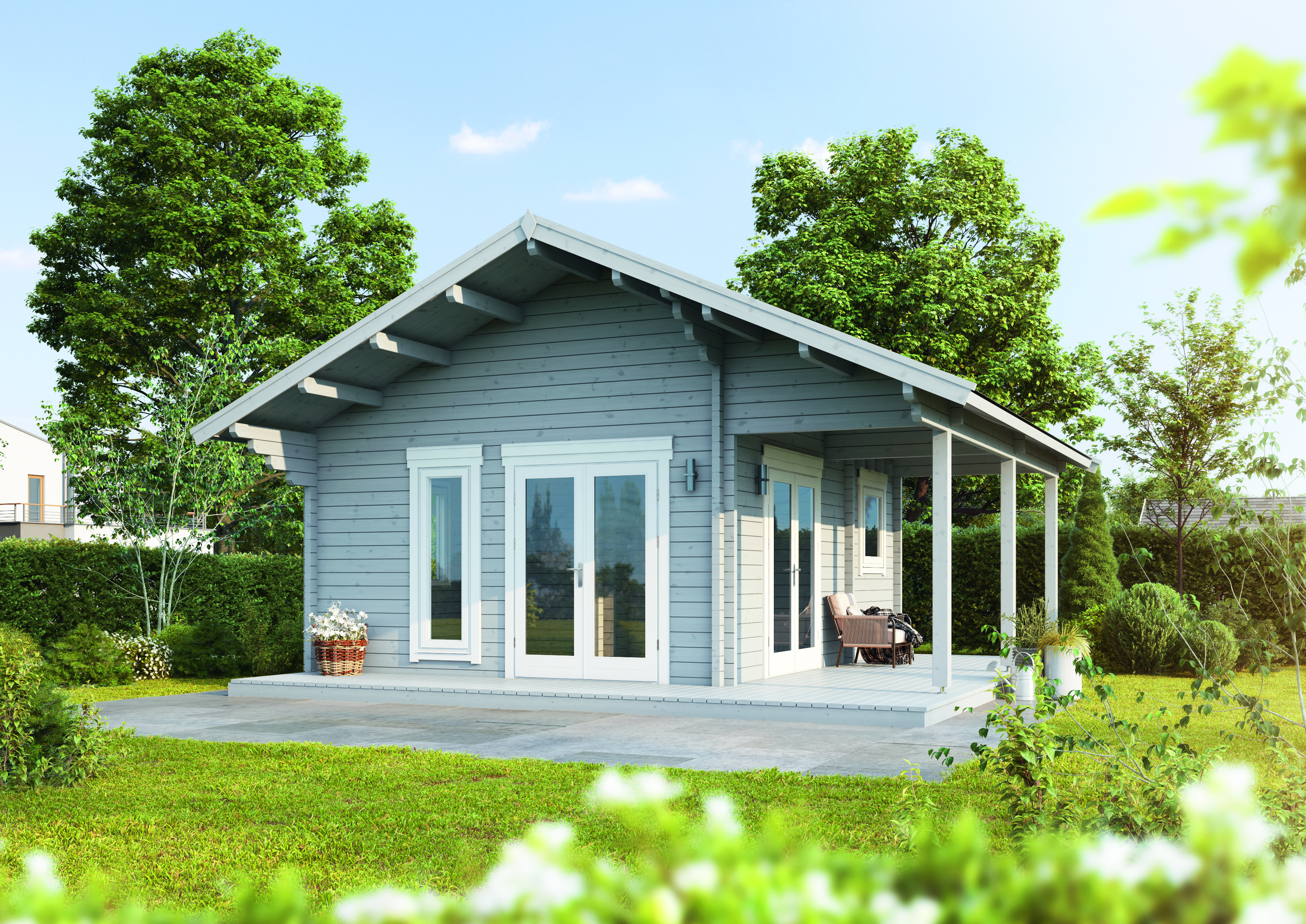 Wolff Finnhaus Gartenhaus Tirol 70 mit Seitendach  inkl. Seitendach rechts