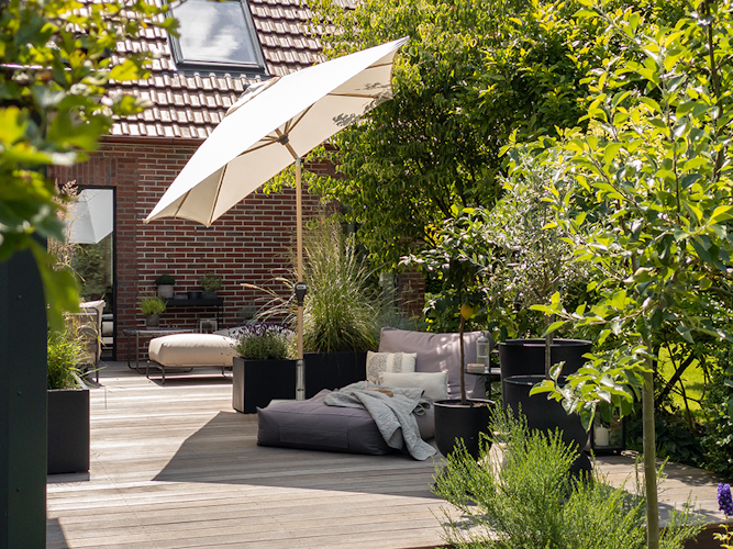 doppler Mittelmastschirm ALU WOOD 300 x 200 Auto-Tilt, Aluminium Esche-Optik / 100 % Polyester 180 g/m²