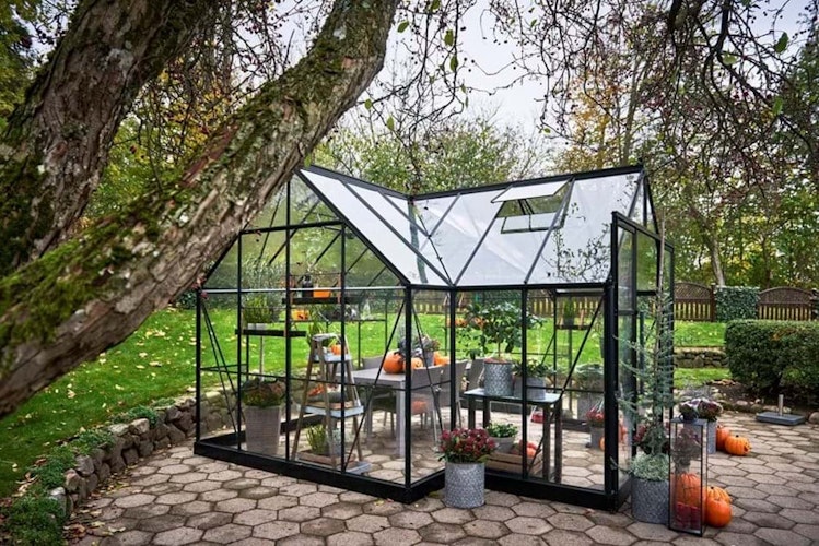 Halls Gewächshaus Garden Room - 12,9 m² inkl. gratis Fundamentrahmen & Fallrohrset