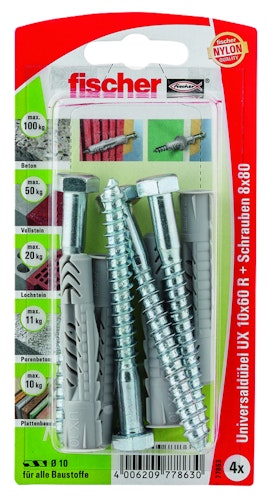 FISCHER Universaldübel UX 10x60 RSK (4 Stück)