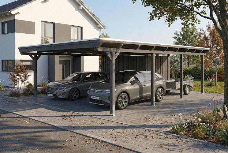 Skan Holz Emsland - Flachdach Doppelcarport aus Leimholz Breite 609 cm