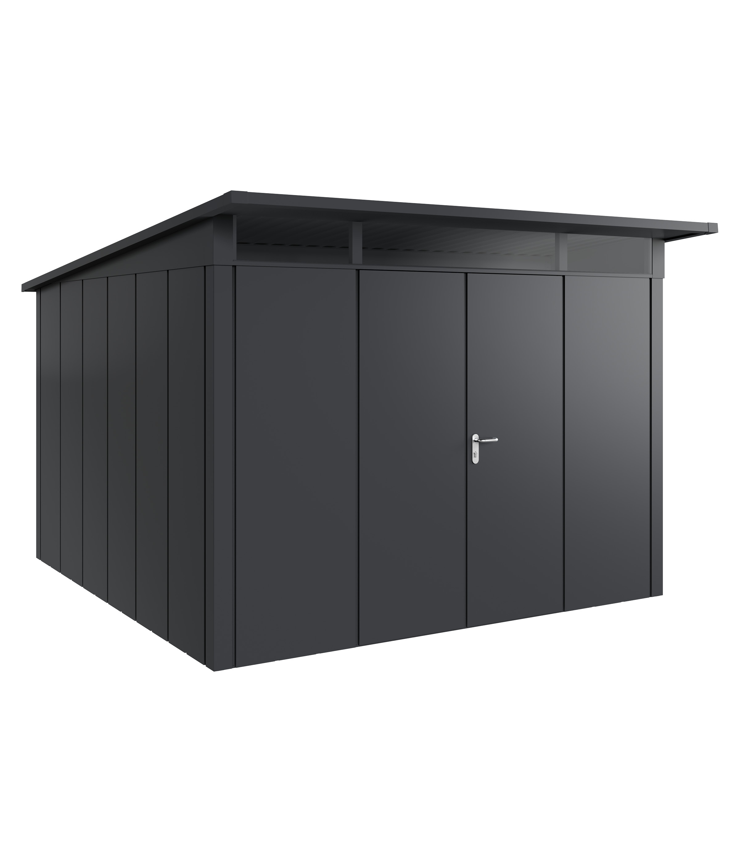 Hörmann Metall-Gerätehaus Juno JPD mit Pultdach B 310 x T 310 cm (JPD 14) Motiv Design (mit breiten Lamellen) Doppeltür ...