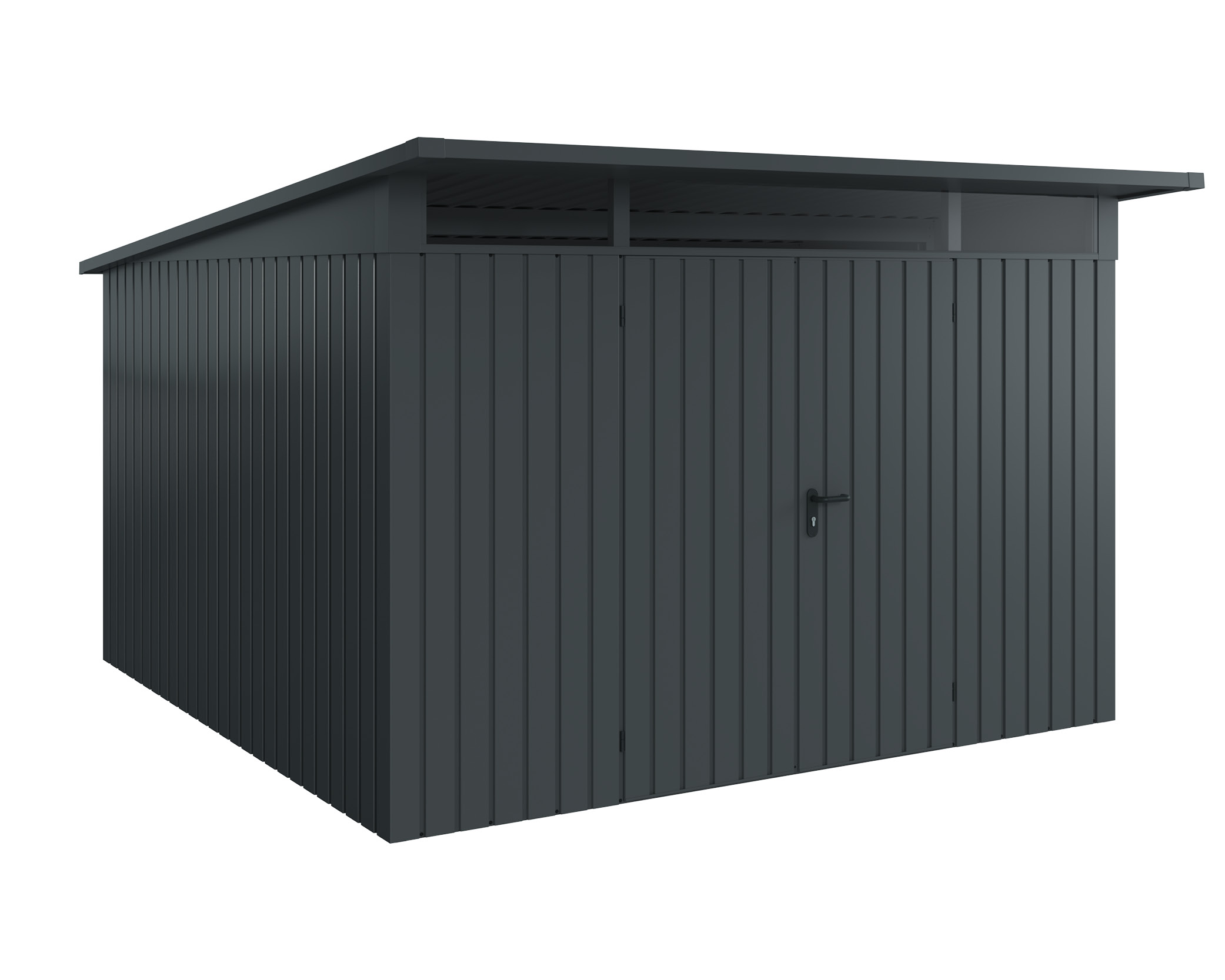 Hörmann Metall-Gerätehaus EcoStar EuroLine EPD mit Pultdach B 310 x T 310 cm (EPD 14), Motiv Modern (mit schmalen Lamell...