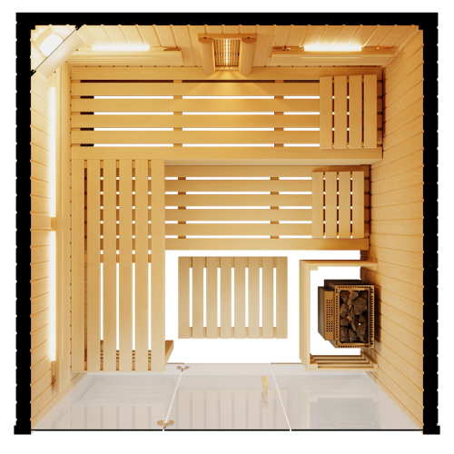 Abverkaufsmodell Infraworld Sauna Panorama Complete 208 Fichte - 75 mm Multifunktionssauna inkl. 5-teiligem gratis Zubehörset