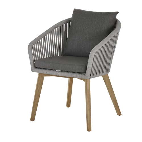 Diamond Garden Balkon-Set SHEFFIELD, Tisch + 2 Stühle, Edelstahl Dunkelgrau / Recycled Teak / Rope Hellgrau