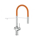 Vorschaubild 3 Wege Wasserhahn Küchenarmatur, BOD, mit 360° schwenkbarem Auslauf, abnehmbare 2 strahl Handbrause, Verchromt / Orange