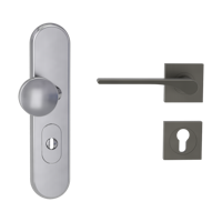 Griffwerk TITANO Kombi SB_882 ES1 (S2) -Edelstahl matt Kombi-Schutzbeschlag -Knopf/Drücker -mit Griff DESM LEAF LIGHT -KGR -eckig -L -ZA, 72mm -TS 38-50