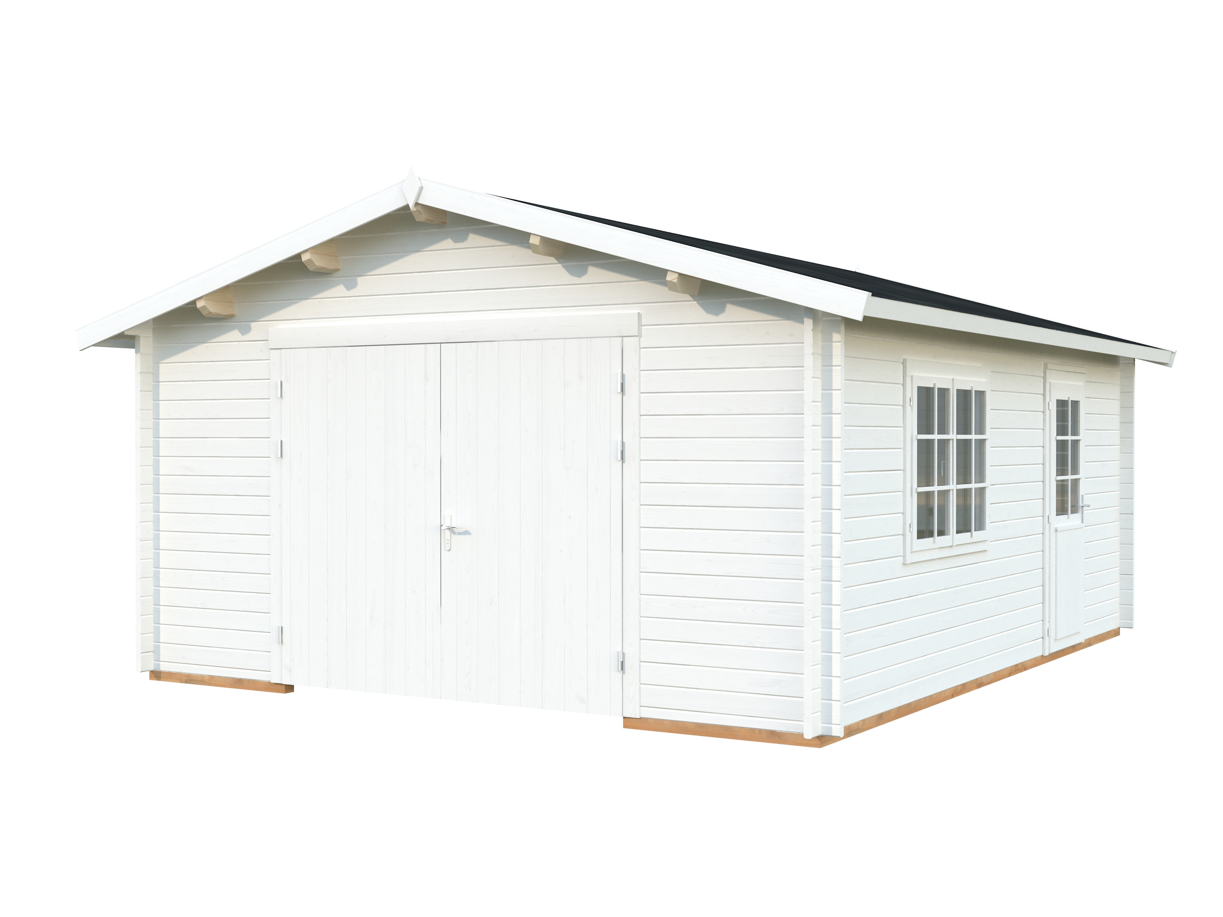 Palmako Garage Roger 23,9 m² - 44 mm - mit Holztor weiß lackiert