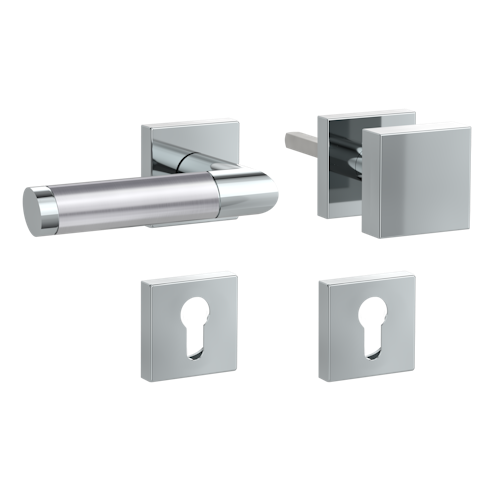 Griffwerk CHRISTINA QUATTRO Klipptechnik -Edelstahl poliert/matt  Rosettengarnitur eckig -Klippt. -Knopf Square -WL -TS 40-45mm