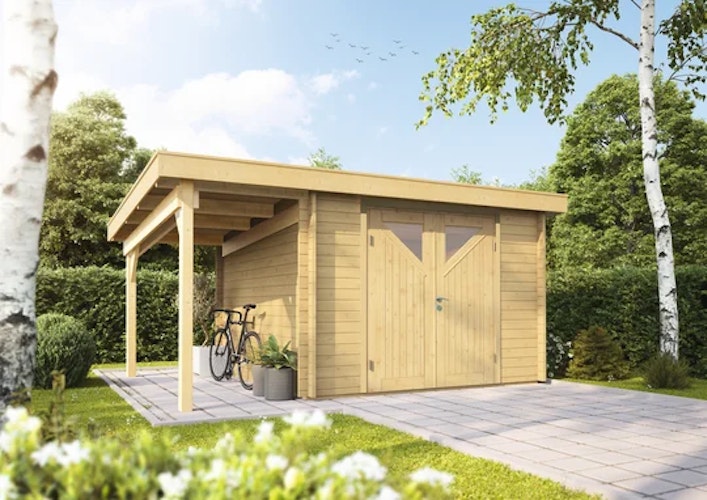 Wolff Finnhaus Gartenhaus Gerätehaus Pulti 34-B  Typ 4 mit 150 cm Seitendach A