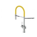 Vorschaubild 3 Wege Wasserhahn Küchenarmatur, BOD, mit 360° schwenkbarem Auslauf, abnehmbare 2 strahl Handbrause, Verchromt / Gelb