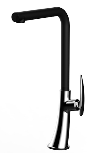 Wasserhahn Küchenarmatur, LEAF, mit 360° schwenkbarem L-Auslauf, Verchromt / Schwarz Granit
