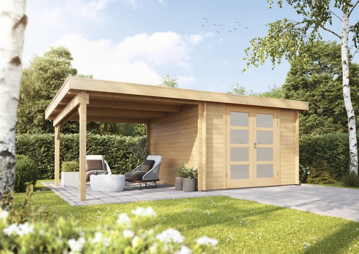 Wolff Finnhaus Gartenhaus Gerätehaus Pulti 34-B  Typ 5 mit 300 cm Seitendach C