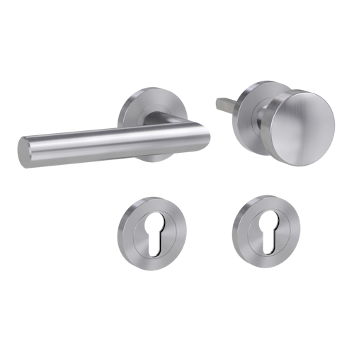 GRIFFWERK Wechselgarnitur LUCIA PROF Schraubtechnik FS Rosetten rund Knopf R2 Edelstahl matt L