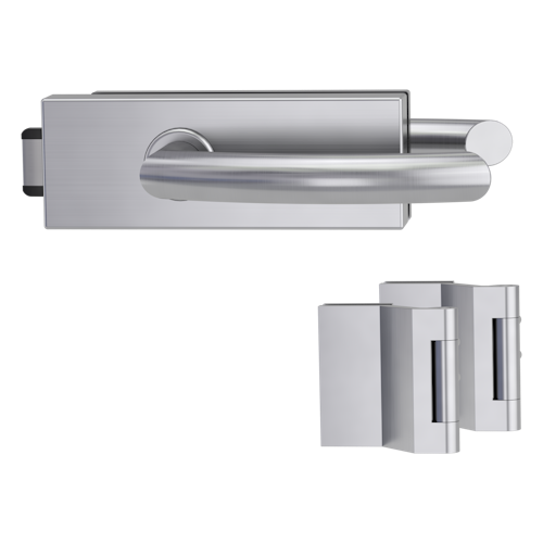 Griffwerk PURISTO S -Edelstahl matt Ganzglastürbeschlagset -3-teiliger Bandsatz -mit Griff VIVA -EM -UV