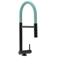 Wasserhahn Vorfenster Küchenarmatur, Umklappbar 4,5 CM, mit 360° schwenkbarem Auslauf, abnehmbare 2 strahl Handbrause, Schwarz Matt / Türkis