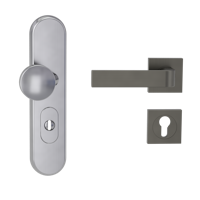 Griffwerk TITANO Kombi SB_882 ES1 (S2) -Edelstahl matt Kombi-Schutzbeschlag -Knopf/Drücker -mit Griff DESM GRAPH -KGR -eckig -L -ZA, 72mm -TS 38-50