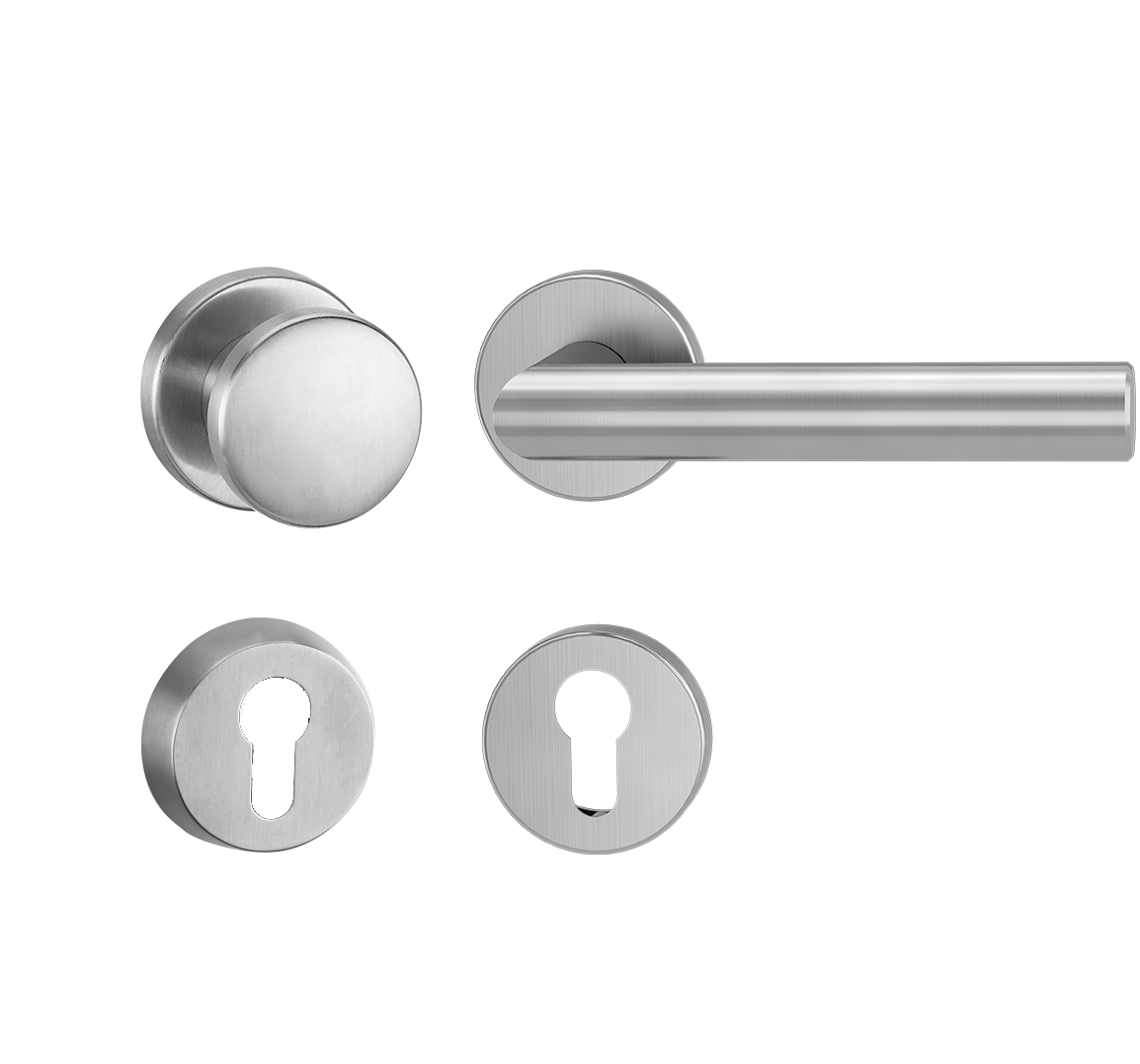 Griffwerk LUCIA PROFESSIONAL Schraubtechnik -Edelstahl matt Schutzrosettengarnitur -Knopf R2 -PZ -Kombi-Innenrosettensatz rund