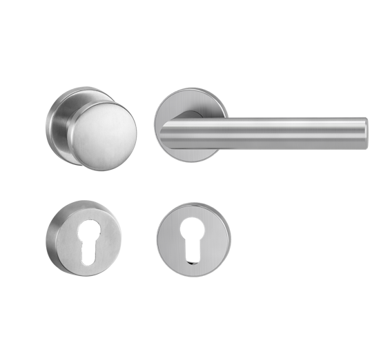 Griffwerk LUCIA PROFESSIONAL Schraubtechnik -Edelstahl matt Schutzrosettengarnitur -Knopf R2 -PZ -Kombi-Innenrosettensatz rund