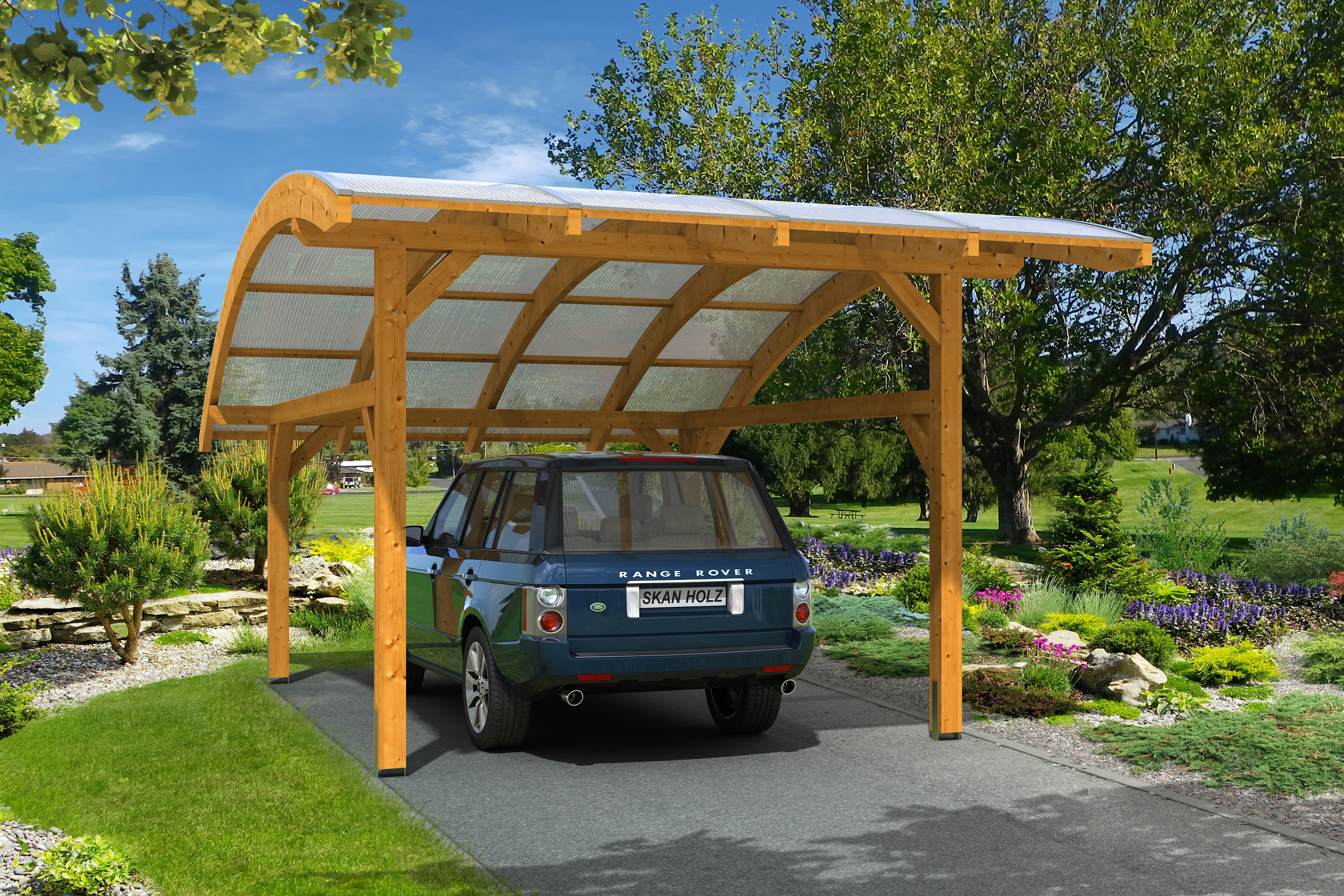 Skan Holz Schwaben Einzelcarport aus Leimholz 434x630cm eiche hell Holzcarport