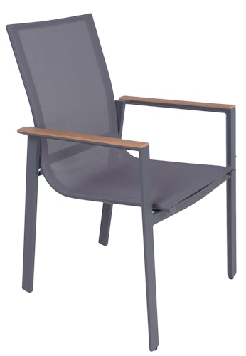 Garden Pleasure Gartenmöbel Set RANA / SILEA 03, Tisch 200 x 100 + 6 Stapelsessel, Alu Anthrazit / Keramik Silbereiche / Kunststoffgewebe Dunkelgrau